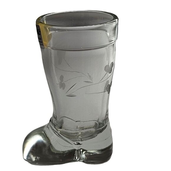 Duiske Irish Handcut Glass Boot Shot Glass Toothpick Holder Etched Shamrocks - Picture 1 of 10